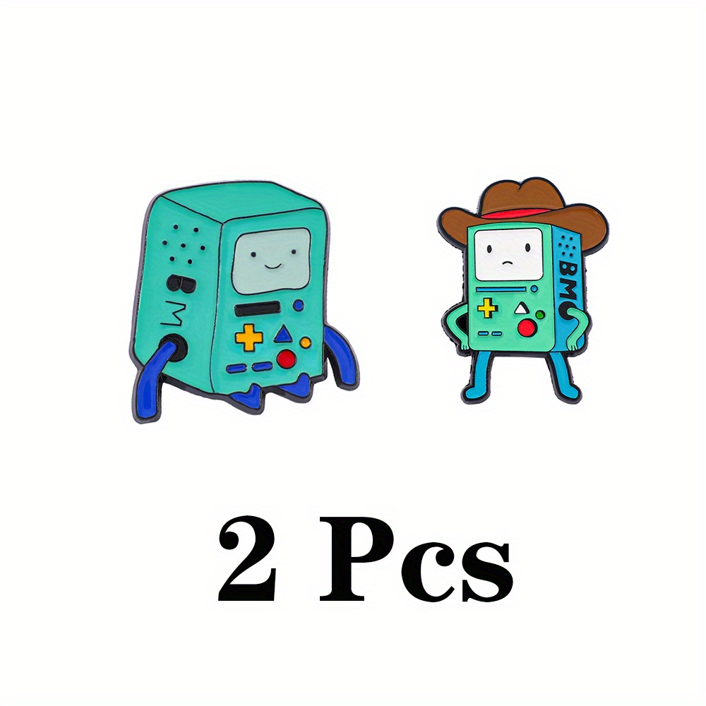 TEMU 2pcs With Finn And Jake Cartoon Brooch Cute Bmo Robot Enamel Pin Metal Badge Jewelry Clothing Backpack Accessories Gift For