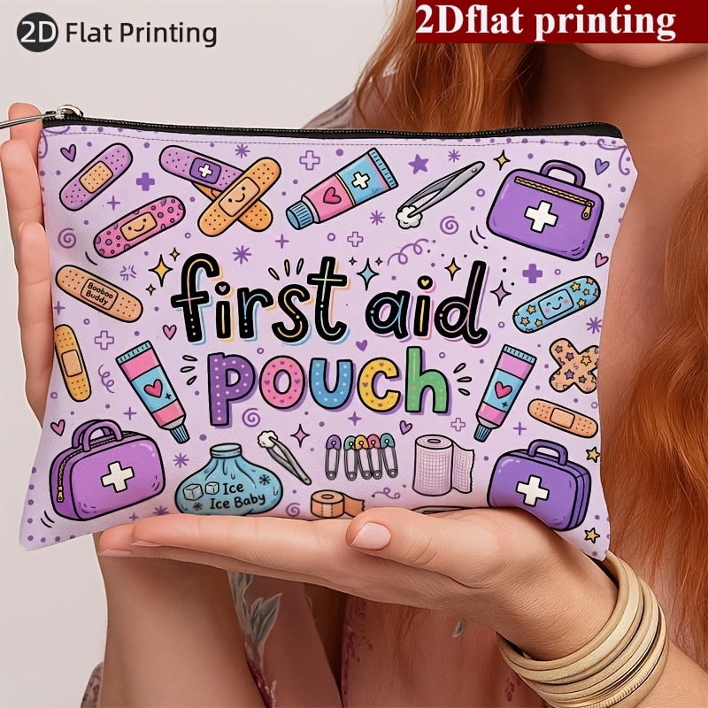 TEMU 2d Flat Printing 1pc Fashionable First-aid Kit Printed Makeup Bag, Makeup Bag, Large Capacity Toiletry Bag, Unisex, Suitable For Birthday,