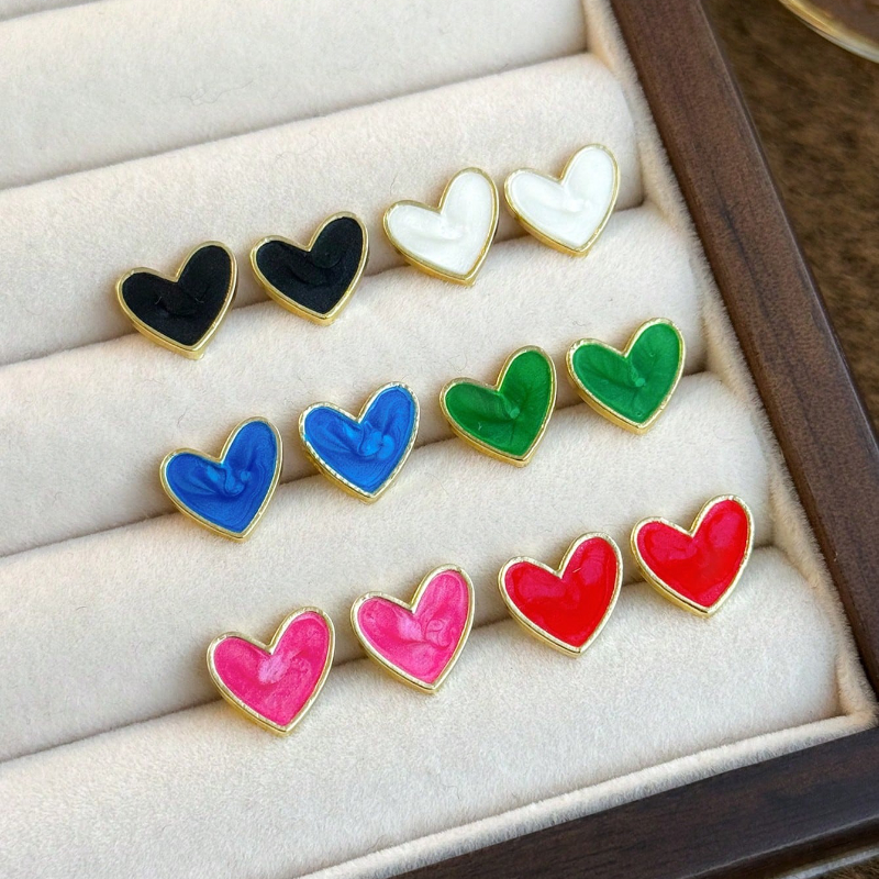 TEMU 12 pièces Boucles d'oreilles à clous en émail cœur style minimaliste et polyvalent pour la Saint-Valentin japonaise et coréenne