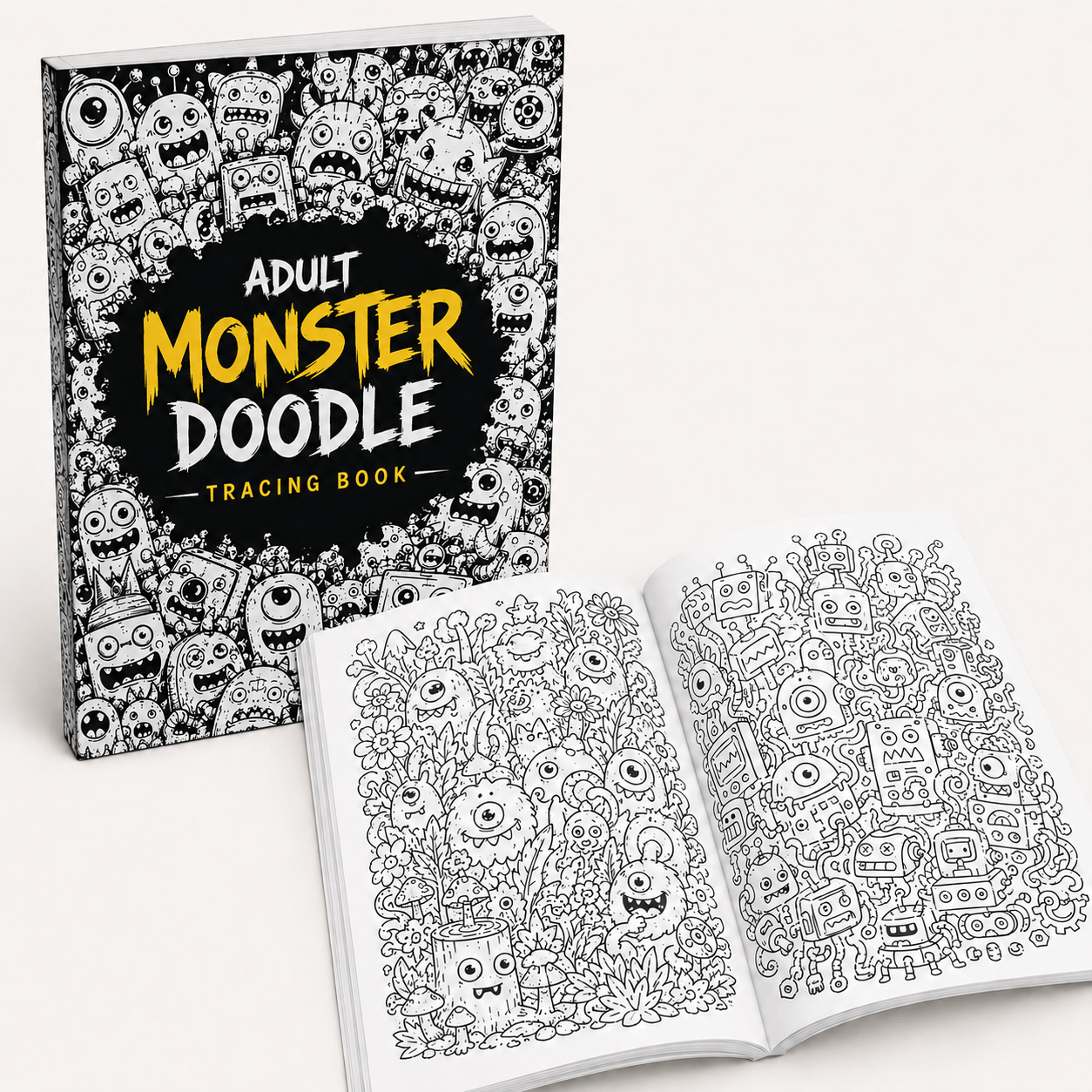 Delovni zvezek za vadbo oblikovanja s črčkanjem Monster Doodle, svetlo knjiga za risanje s črtami, ljubke strani za barvanje pošastih za