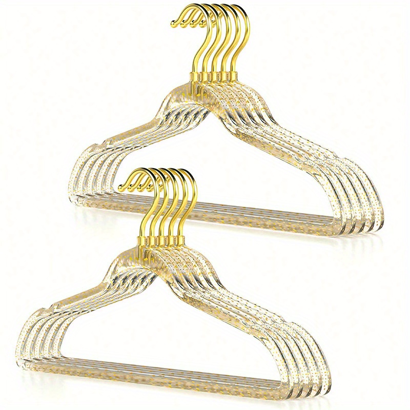 TEMU [non-slip Thickened Hangers With Glitter] A Set Of 10 Transparent Hangers With Glitter, Designed To Be Non-marking, Non-slip, Thickened, And