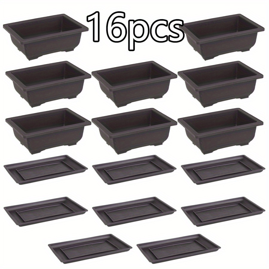 16pcs classic rectangular   purple clay flower pot set 8pcs pots 8pcs bases with drainage tray durable plastic   succulents bonsai and houseplants indoor and outdoor compatible