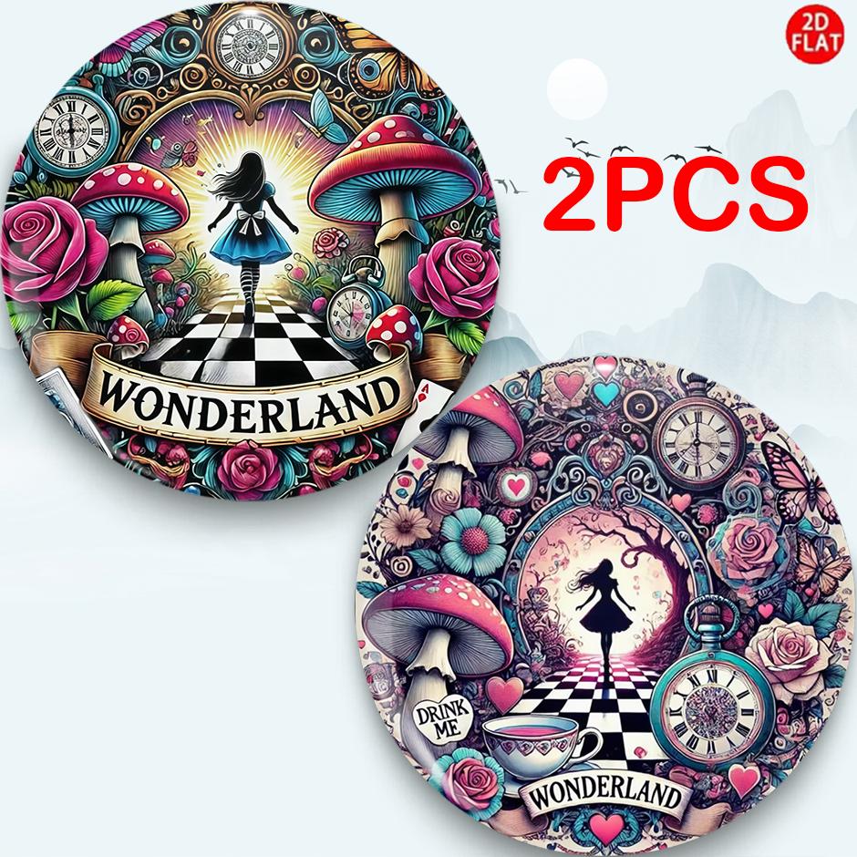 TEMU This Set Of 2 Classic Fashion Brooches/pins/badges (2d Flat) Is A Wonderland Theme. Pair Perfectly With Jeans, Clothing, Backpacks, And Hats,