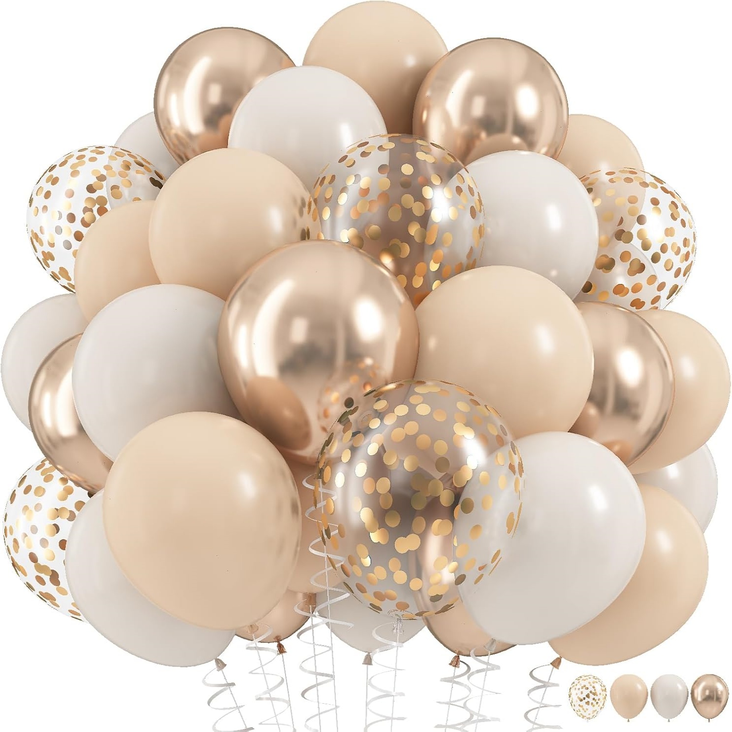 25pcs Nude And Set 10/ 12 Inch Retro Balloons With Metallic Golden Confetti Latex Balloons For Birthday Wedding Bridal Shower Party Decorations, For Halloween, Christmas
