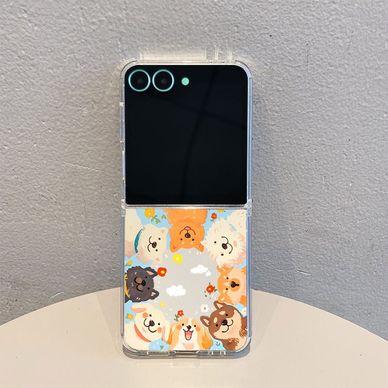 TEMU Phone Case: Puppy Onlookers Pattern Transparent Tpu Folding Full-coverage Drop-proof Phone Case For Galaxy Z Flip 7, Tpu Phone Case Suitable For