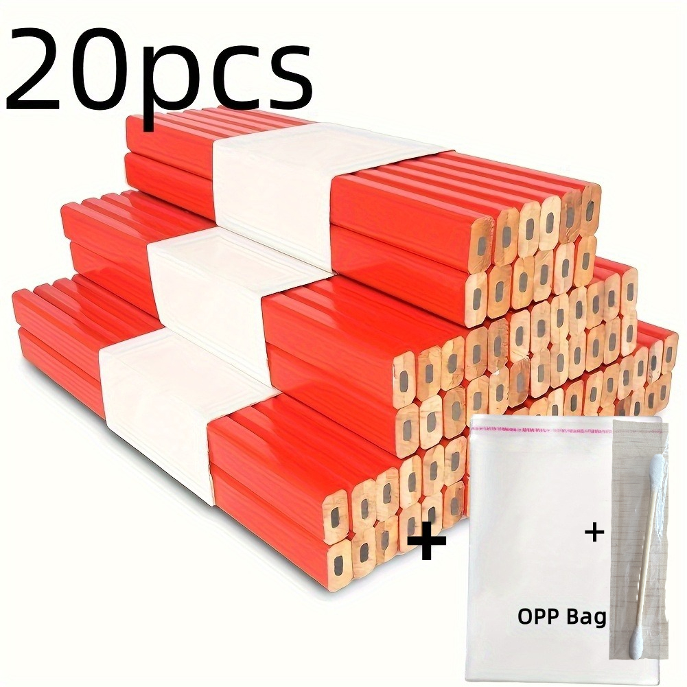 TEMU 10pcs, 20pcs/pack Woodworking Pencils And 1pc Cleaning Rod, Flat Black Octagonal Carpenter Pencils, Woodwork Marking Pencils Pen Refill Color