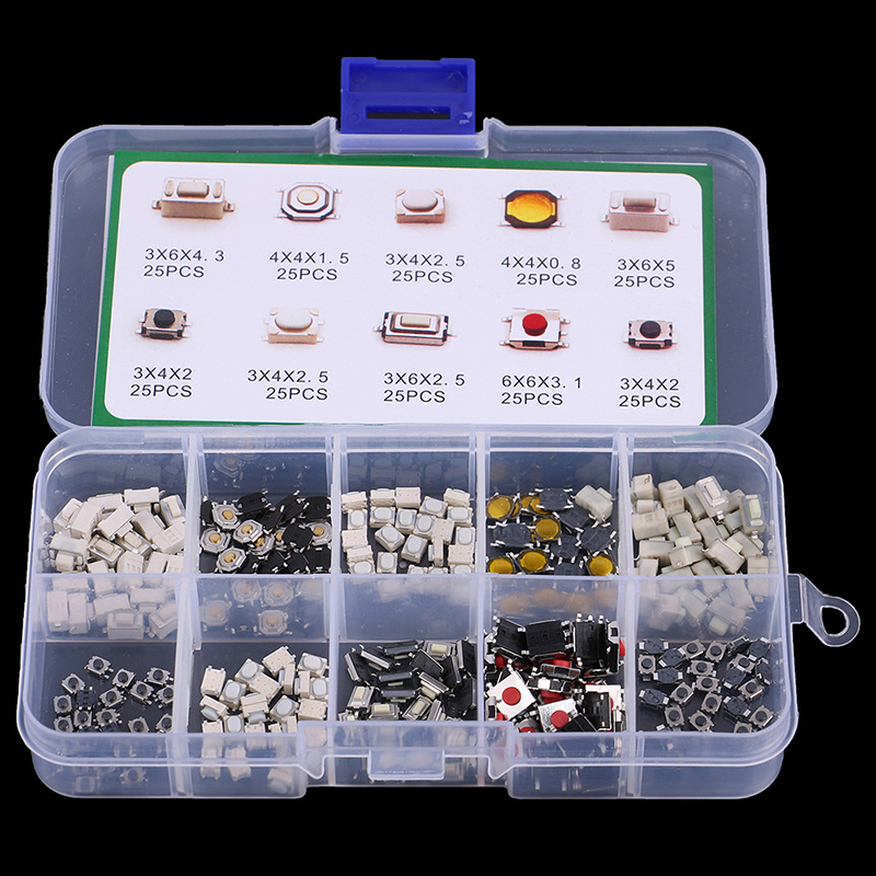 250pcs Of 10 Varieties Of Tactile Push Button Switches For Car Keys, Touch Microswitches, Without Battery