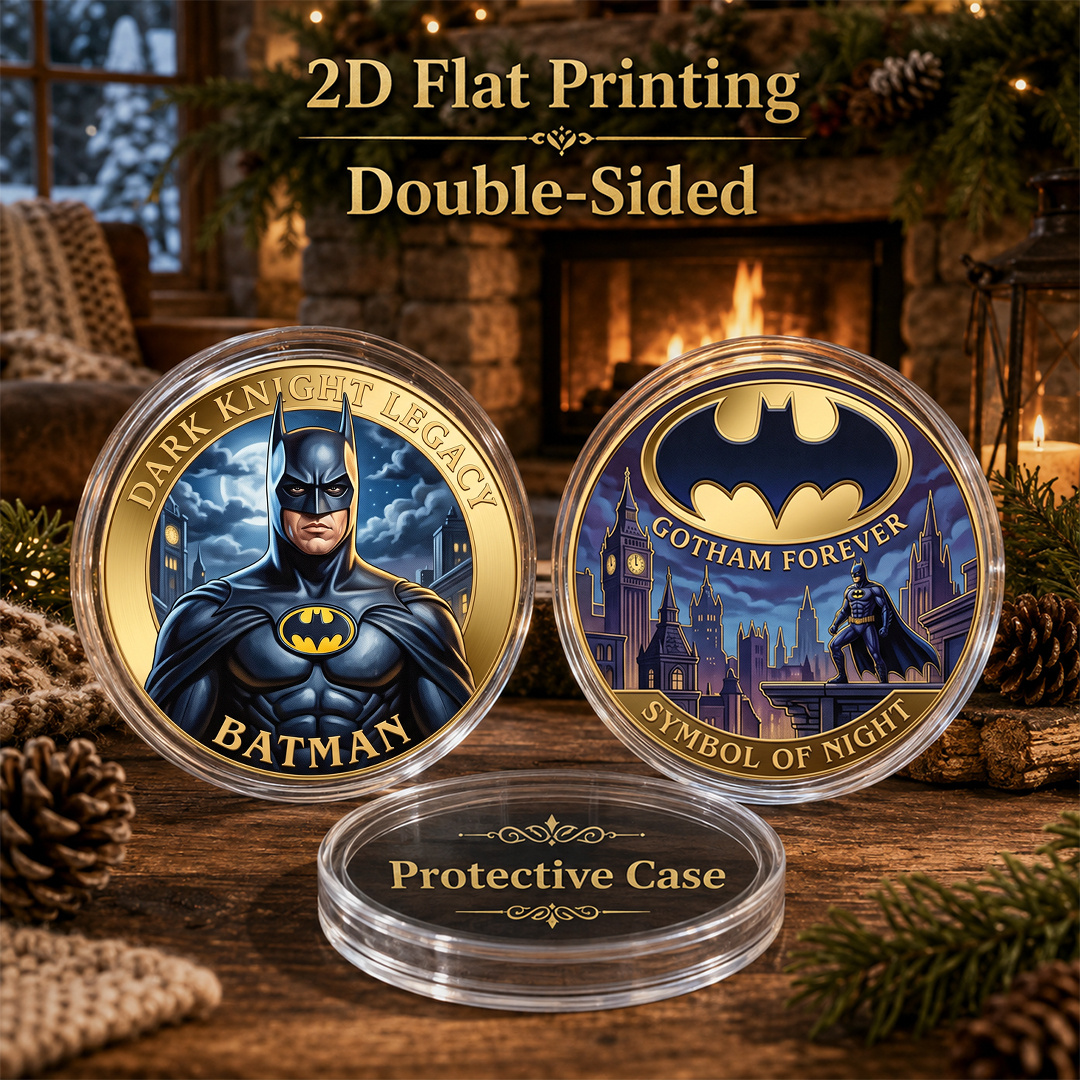 TEMU 2d Flat, 1pc, (1.57" X 1.57''), Batman Double-sided Commemorative Coin, Collectible Hero Gift, Desktop Display Desk Room Decor, Commemorates