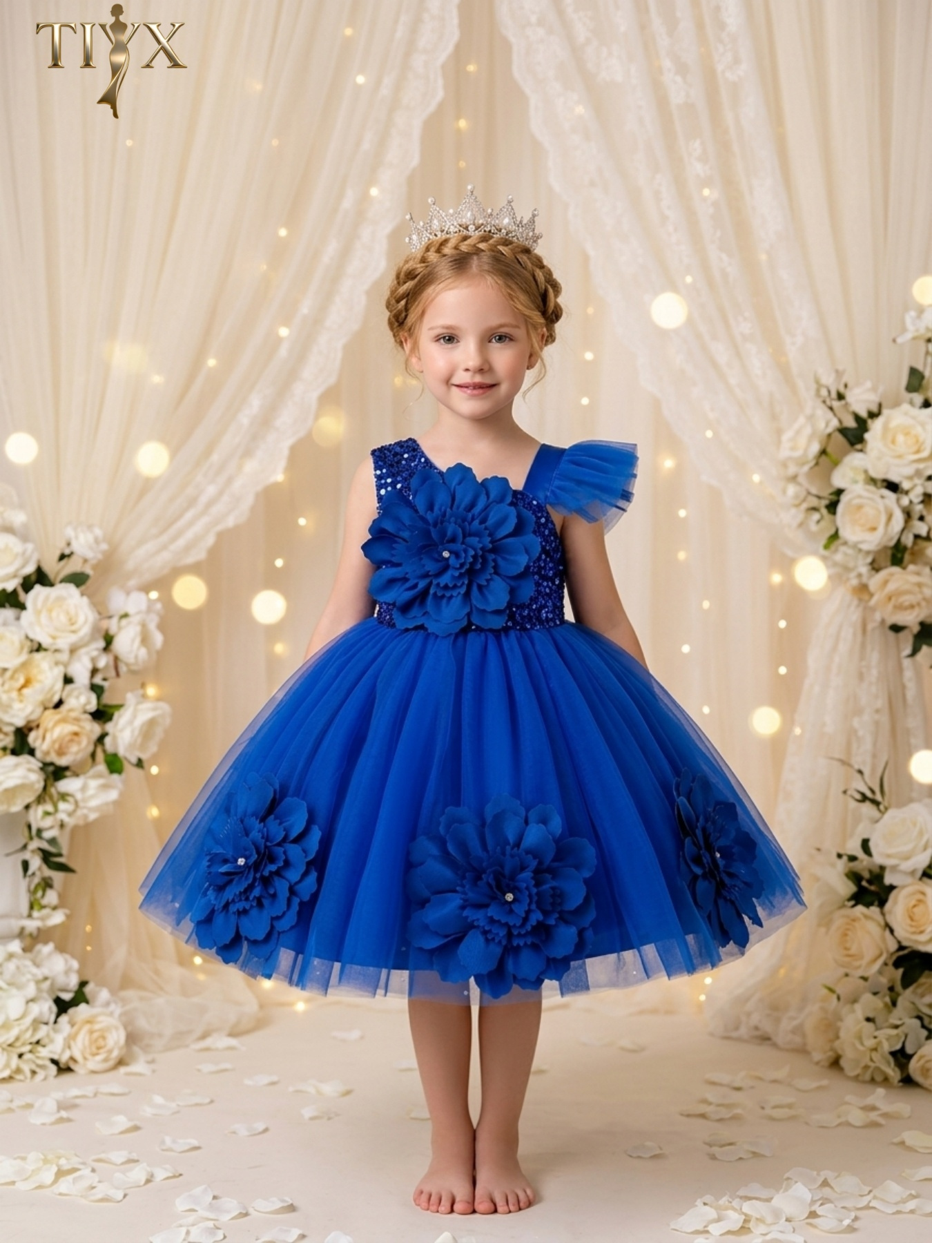 blue and white prom dresses Cute A Line Sweetheart Floral Printed Chiffon Long Prom Dress with Slit  AB24120401  Anniebride
