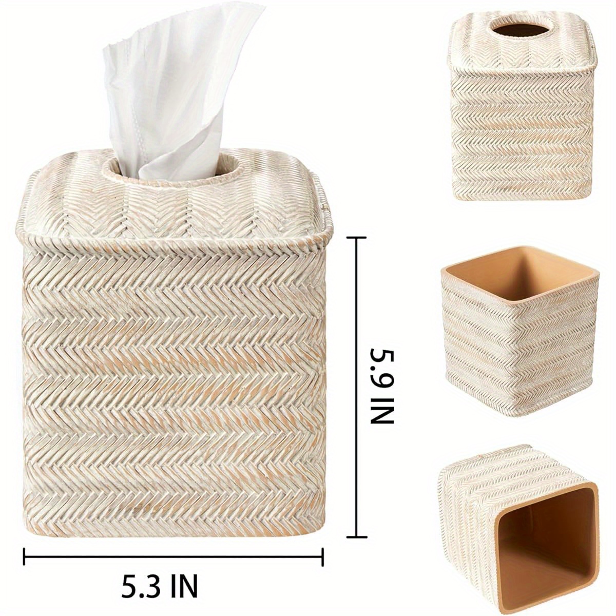 hand carved wicker tissue box cover square resin holder with textured   3 x 5 3 x 5 9 inches farmhouse style for home decor bathroom living room bathroom decor and accessories decorative tissue holder natural   Product details 1