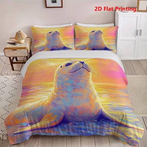 3pcs seal sunset ocean print duvet cover 3pcs set 1 duvet cover 2 pillowcases comforter not included nautical theme artistic bedding soft breathable 2d flat print only 2d flat