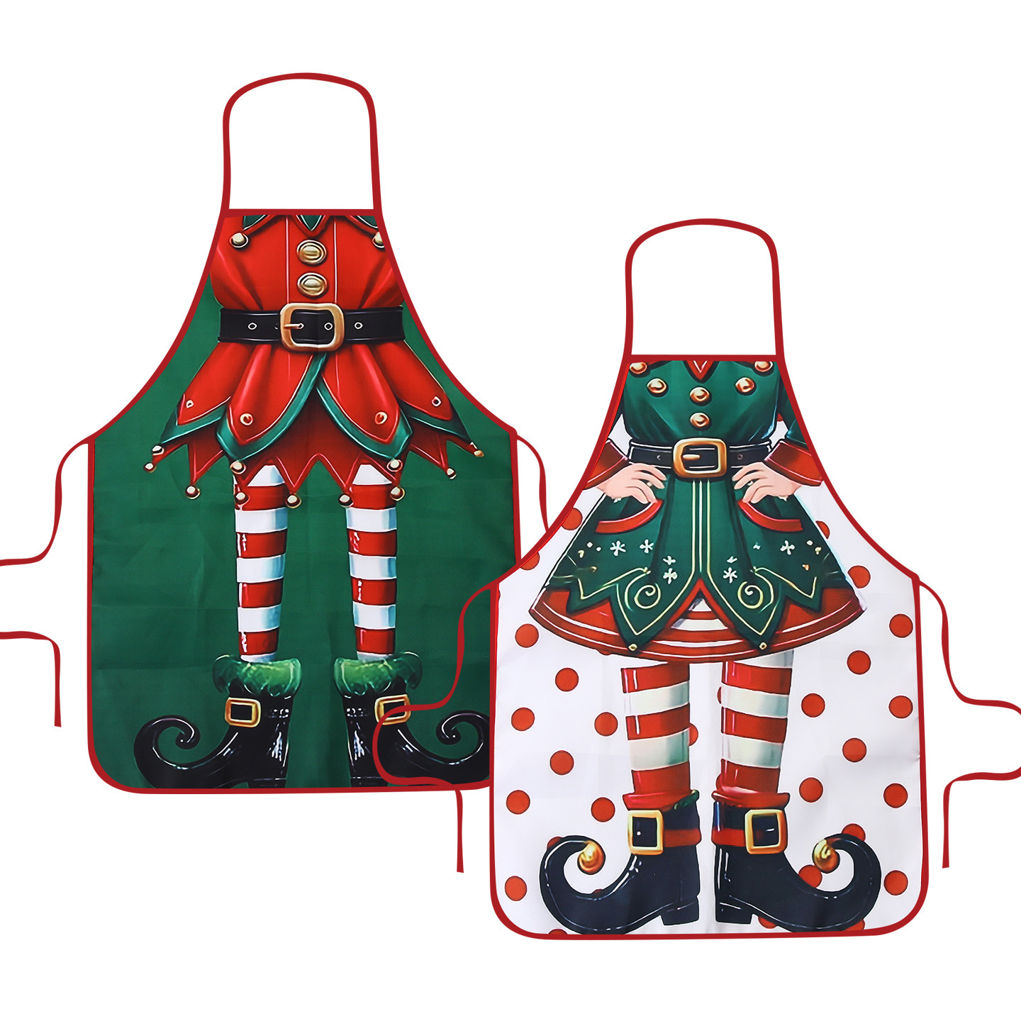 TEMU 2er-Set dekorative Schürzen mit Weihnachtsmann- Elfen-Motiv, für Damen Herren in der Küche geeignet, eine perfekte als Kochgeschenk für
