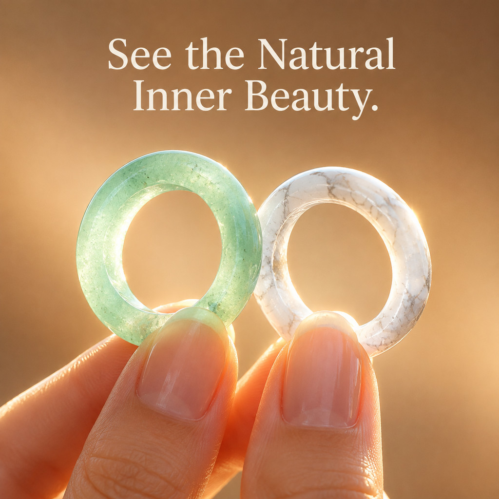 2pcs Green Aventurine & White Turquoise Band Ring Set