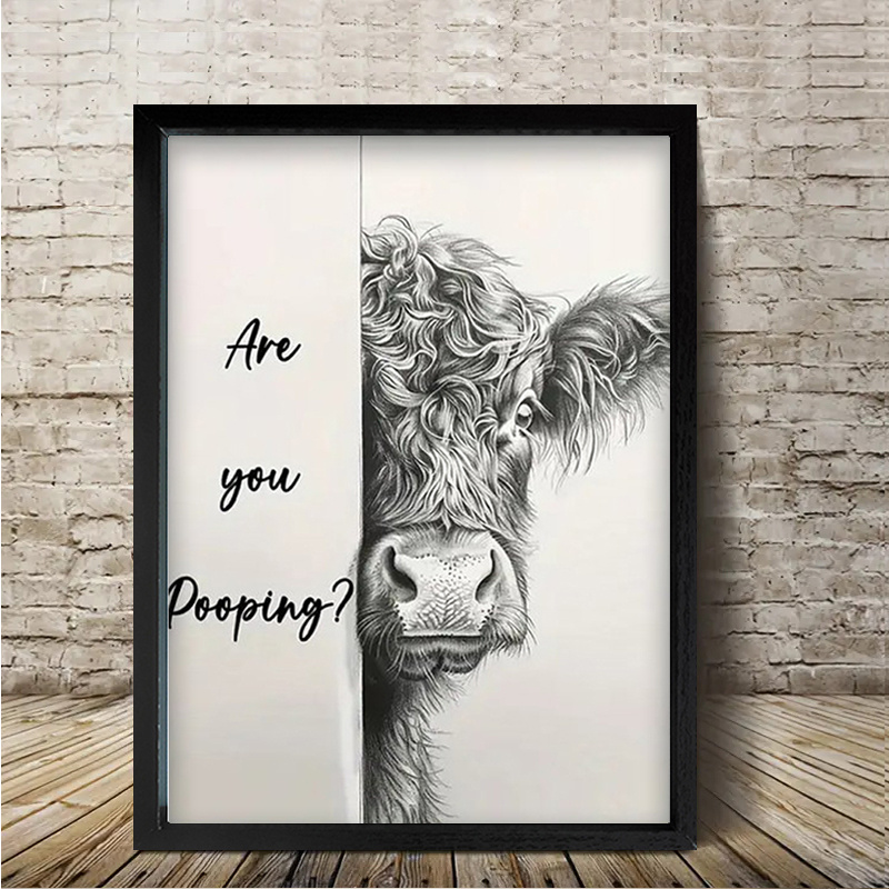 

1 Black Frame , Cow, Wooden Frame Oil Painting Print Poster, Ready To Hang, Birthday Party Decoration, New Year Halloween Christmas Gift, Room Office Wall Decoration, Perfect Gift And Home Decor