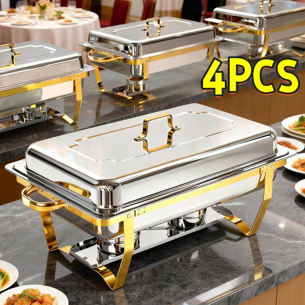 TEMU Self-service Buffet Insulated Trays, 2/4pcs Per Pack, 9-gallon Capacity [elegant Golden And Silver Color Scheme] Stainless Steel Insulated Tray
