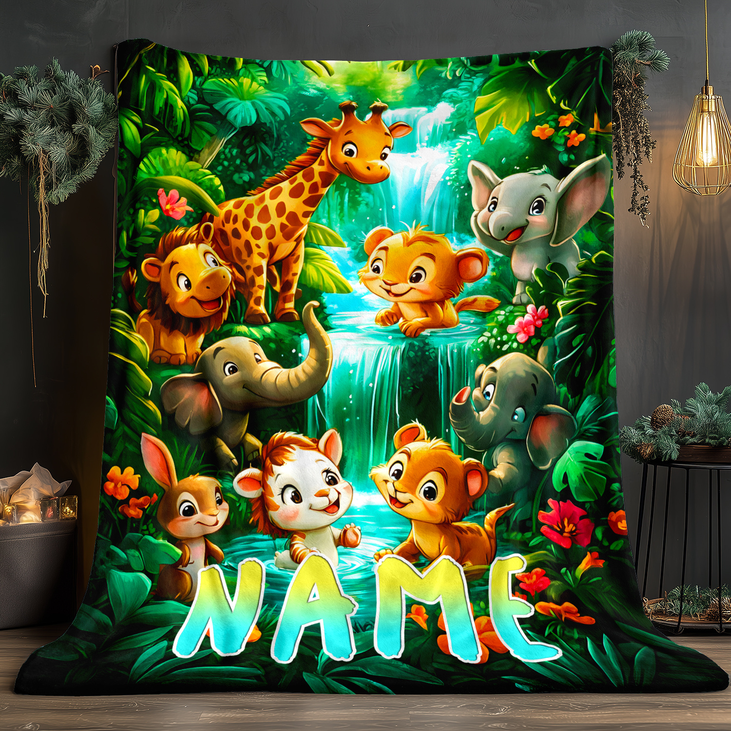 TEMU Custom Name Blanket Cute Forest Animals - Lightweight Home Furnishings Bedding Blanket Suitable For Sofas Beds Travel Camping Living Rooms
