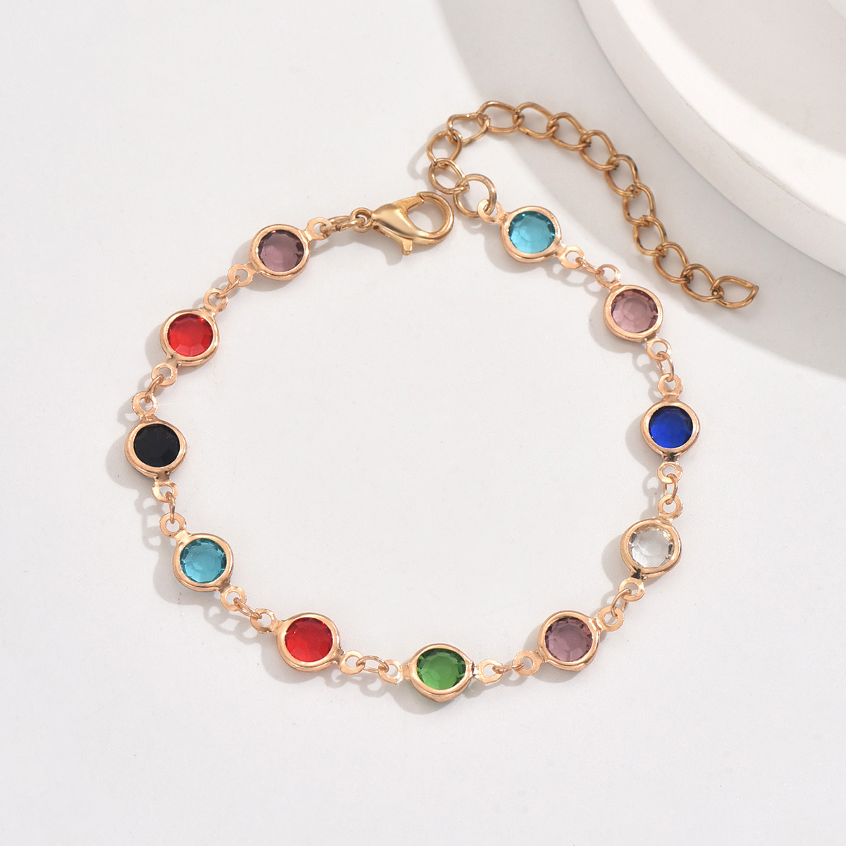 TEMU Bohemian Women's Round Colored Glass Adjustable Chain Bracelet, 1pc, /bead Count Random, For Daily Wear And Vacation, New Year Gift, Valentine's