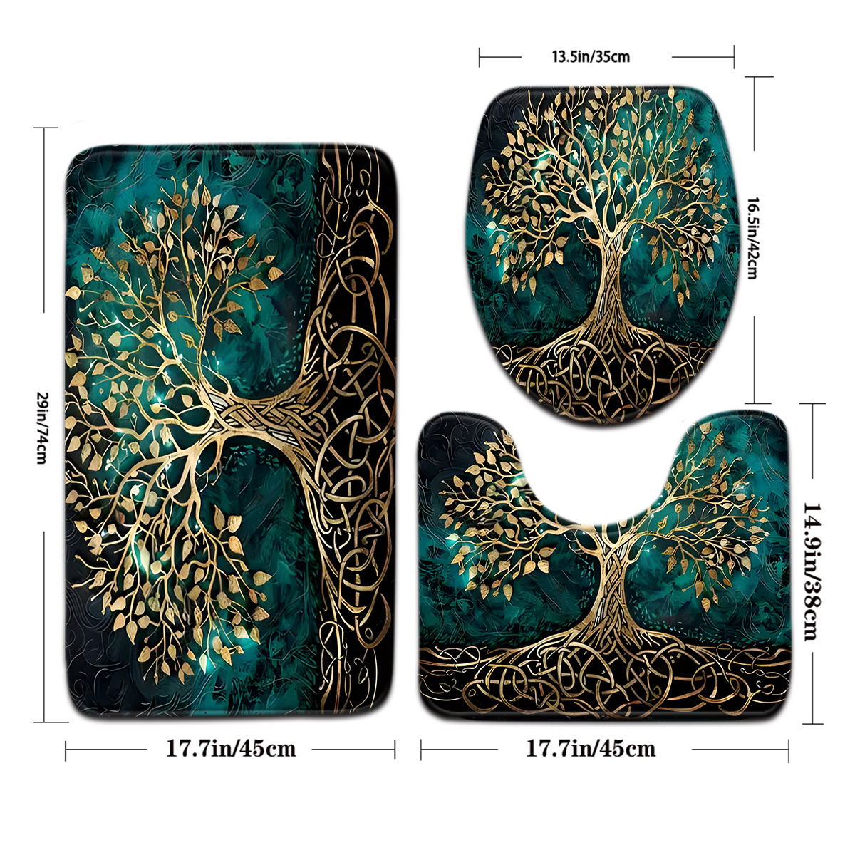 E-shop 3pcs Pflanzen-Serie Nacht Großes Baum-Muster Badezimmer-Mat-Set Toiletten-Sitzbezug U-förmiger Fußmatte