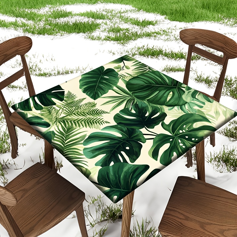 TEMU 1 pz, Tovaglia quadrata aderente con foglie di Monstera tropicali, Tovaglie elastiche quadrate da esterno, Copertura per tavoli, Tovaglia