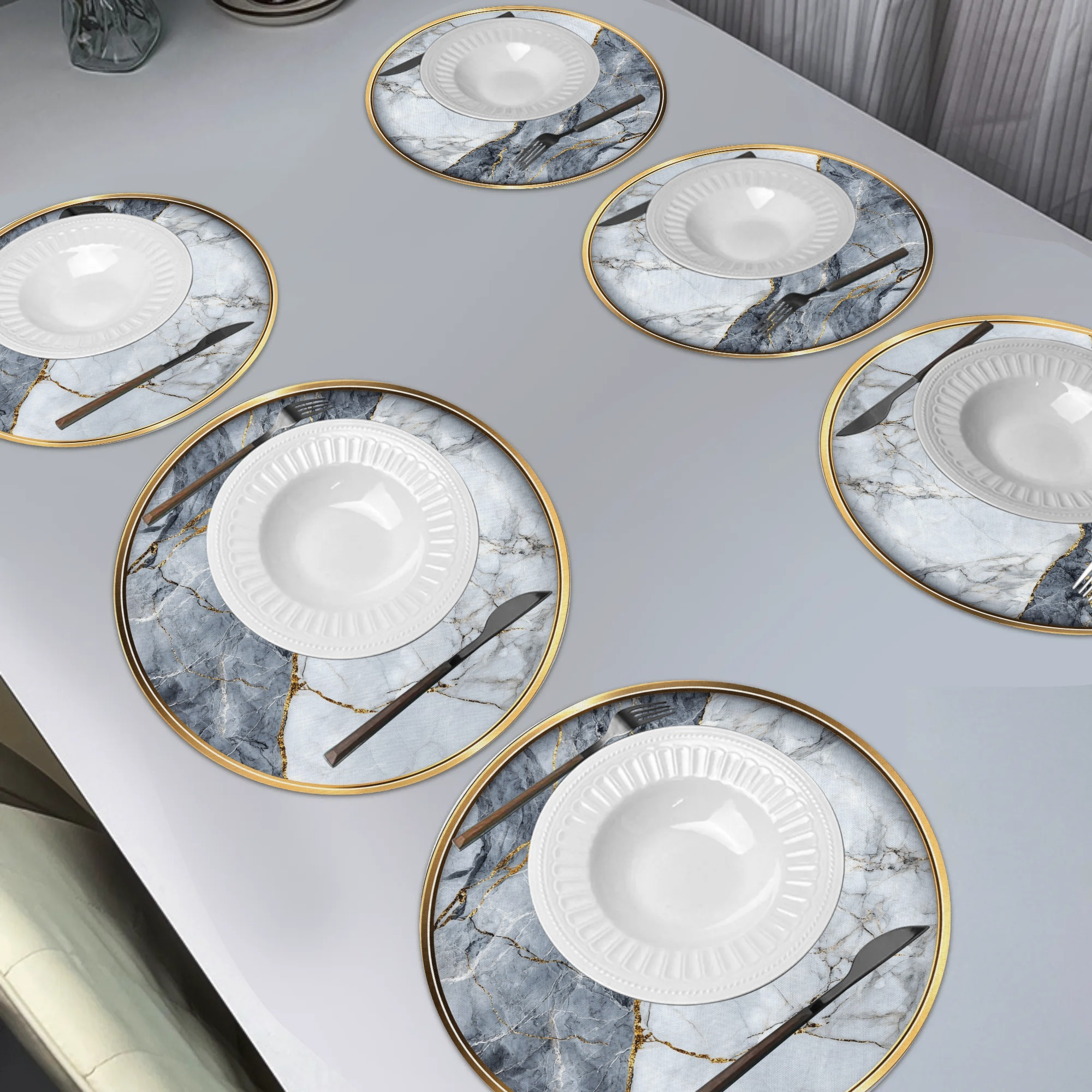 

6pcs Set Round Placemats - & , - Polyester Table For Dining Decor