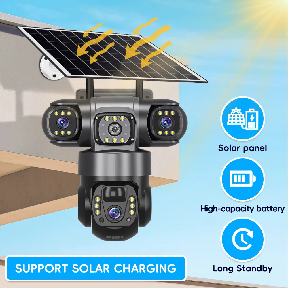 V380 Pro 3 Lens IP Solar Camera Outdoor Security CCTV Night Vision Two-Way Audio Camera Mobile Tracking 4G IP Camera