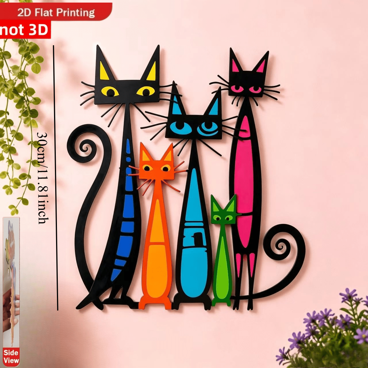 TEMU 2d Flat - 【2d Flat】 2d Flat - [2d Flat] 2d Flat, Bohemian Style Colorful Cat Metal Wall Decor Art, Mini Modern Colorful Animal Wall Hanging