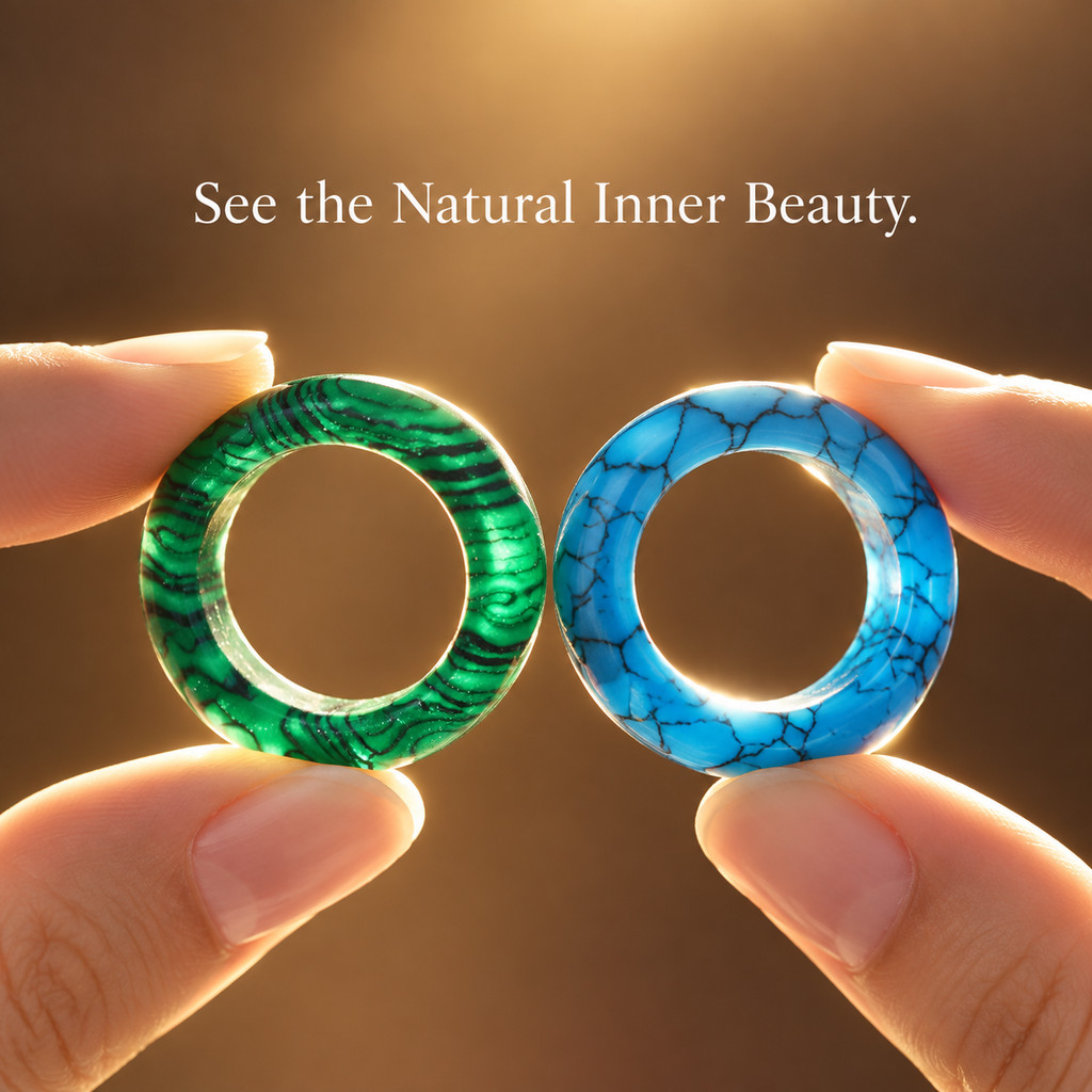 2pcs Malachite & Turquoise Stone Rings for Women, Stackable