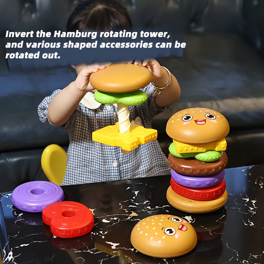 A Toy Designed Like a Stacked Hamburger, Featuring Vibrant Colors to Aid in Recognition, Enhance Hand-Eye Coordination, And Serve As a Rotating Puzzle. an Ideal Present for Birthdays, Christmas, Or Halloween, Suitable for Both Boys And Girls