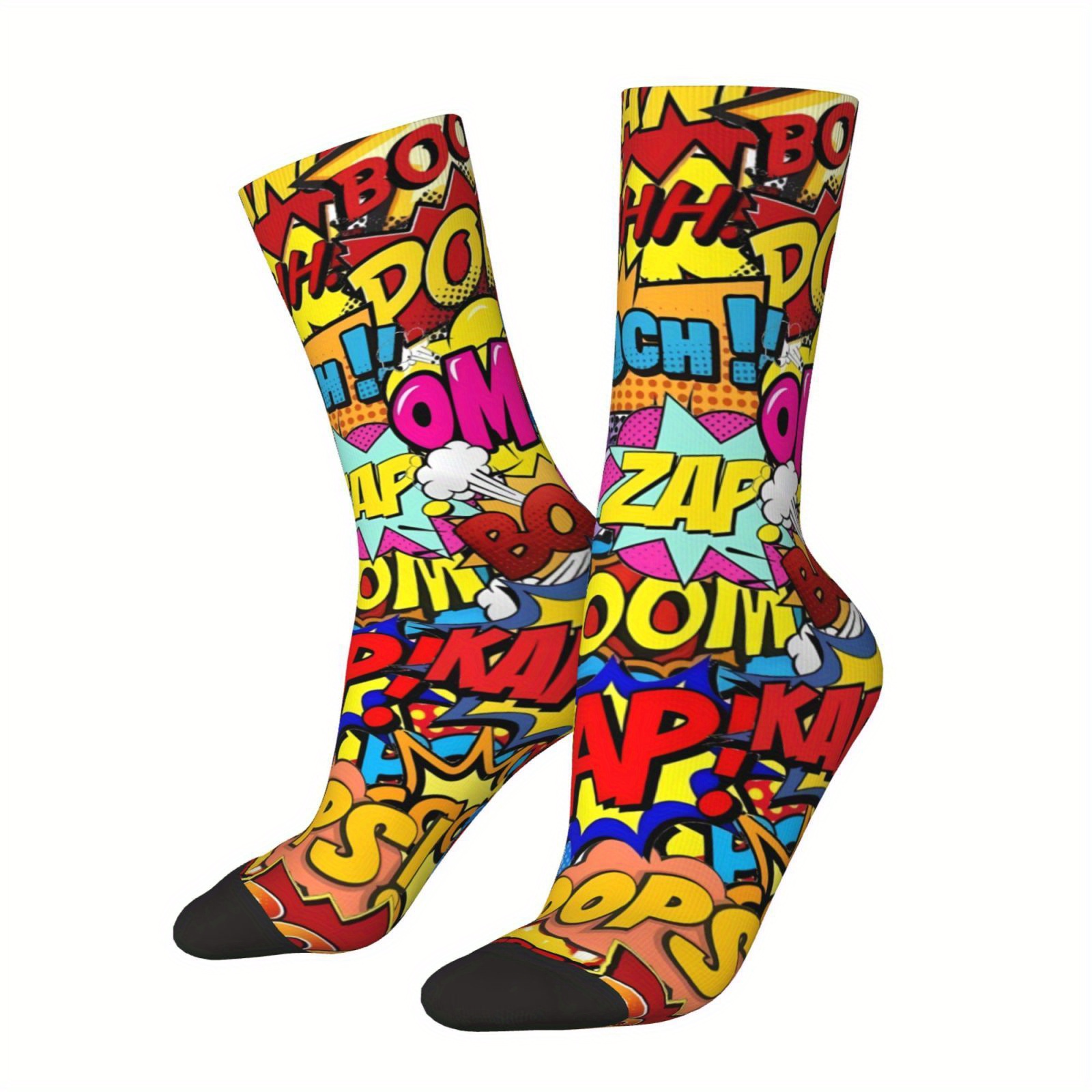TEMU 1 Par de Calcetines Retro Gráficos para Hombre - Diseño Divertido con Dibujos Animados, Color Degradado, Cómodos y Transpirables para Todas ,