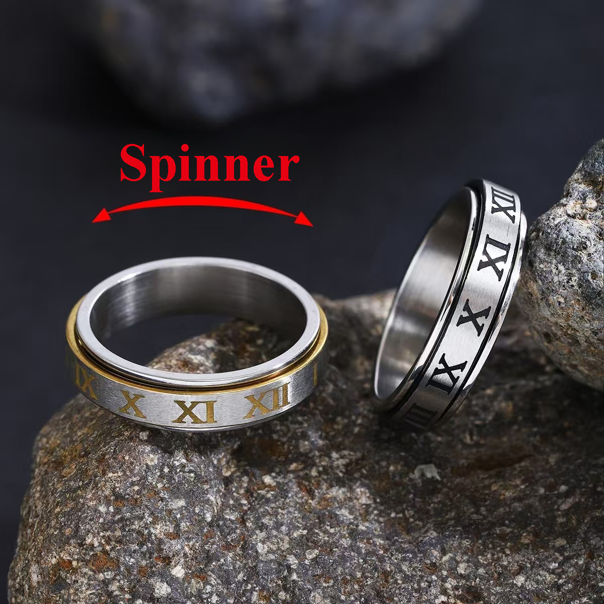 1pc vintage roman   ring stylish 6mm 304 stainless steel stress fidget spinner knuckle ring for men women rotatable wedding jewelry Product details 0