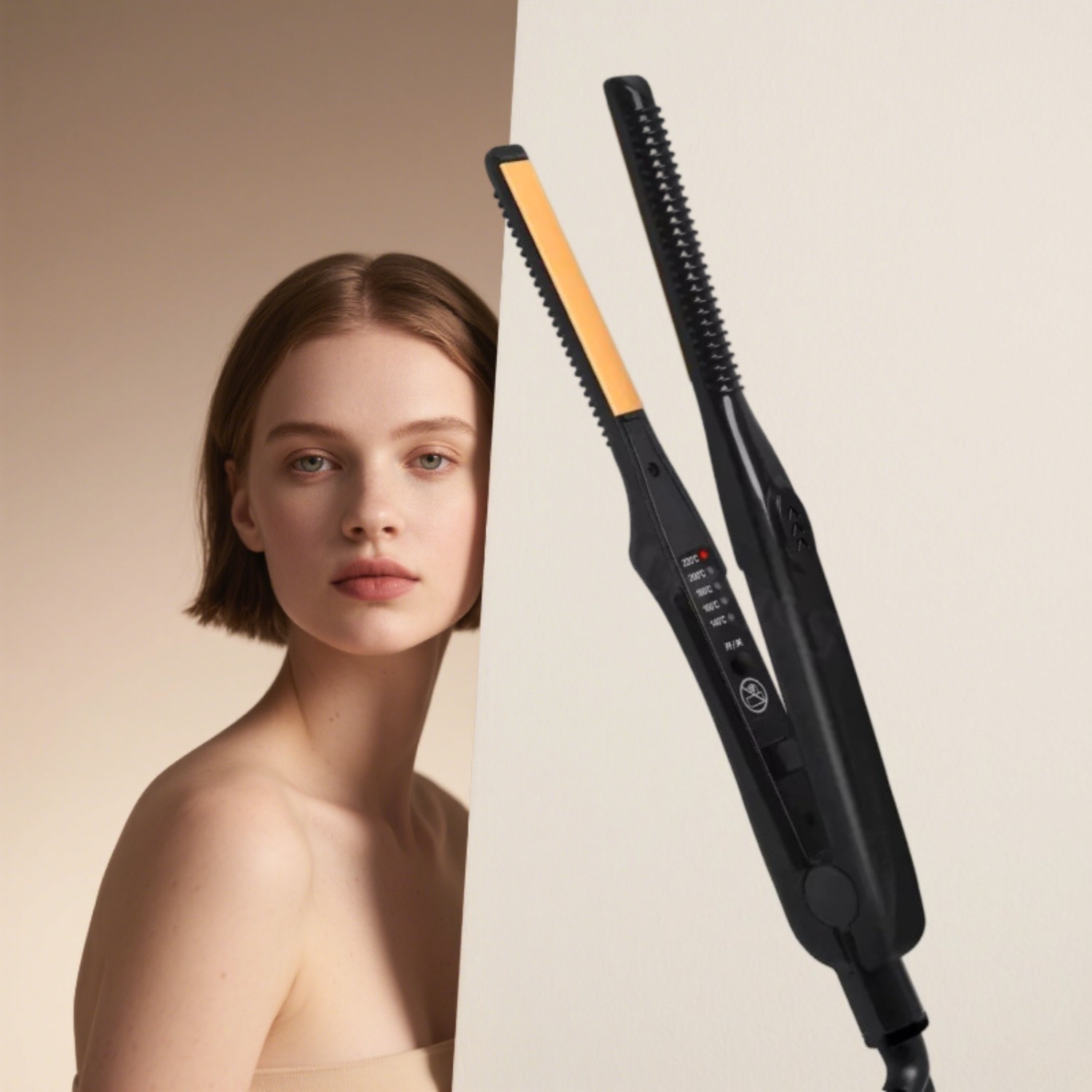 TEMU Hair Straightener And Curling Iron With Temperature Control, Compact Styling Tool Suitable For Short Hair And Facial Hair