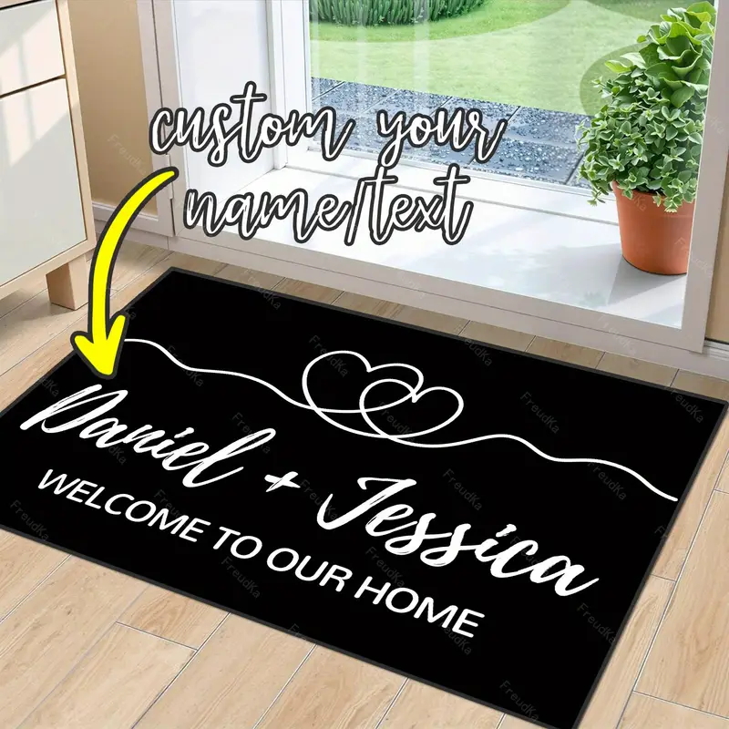 TEMU 1 tapis de couple, tapis double personnalisé avec nom et , idéal pour la Saint-Valentin, la pendaison de crémaillère, les à distance, un