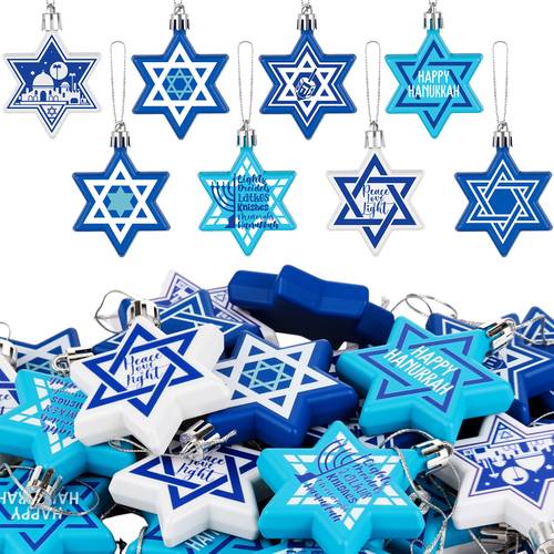 24pcs hanukkah ornaments for tree with star of david white blue suitable for jewish christmas party decorations balls hanging centerpiece for home plastic hanukkah decor no