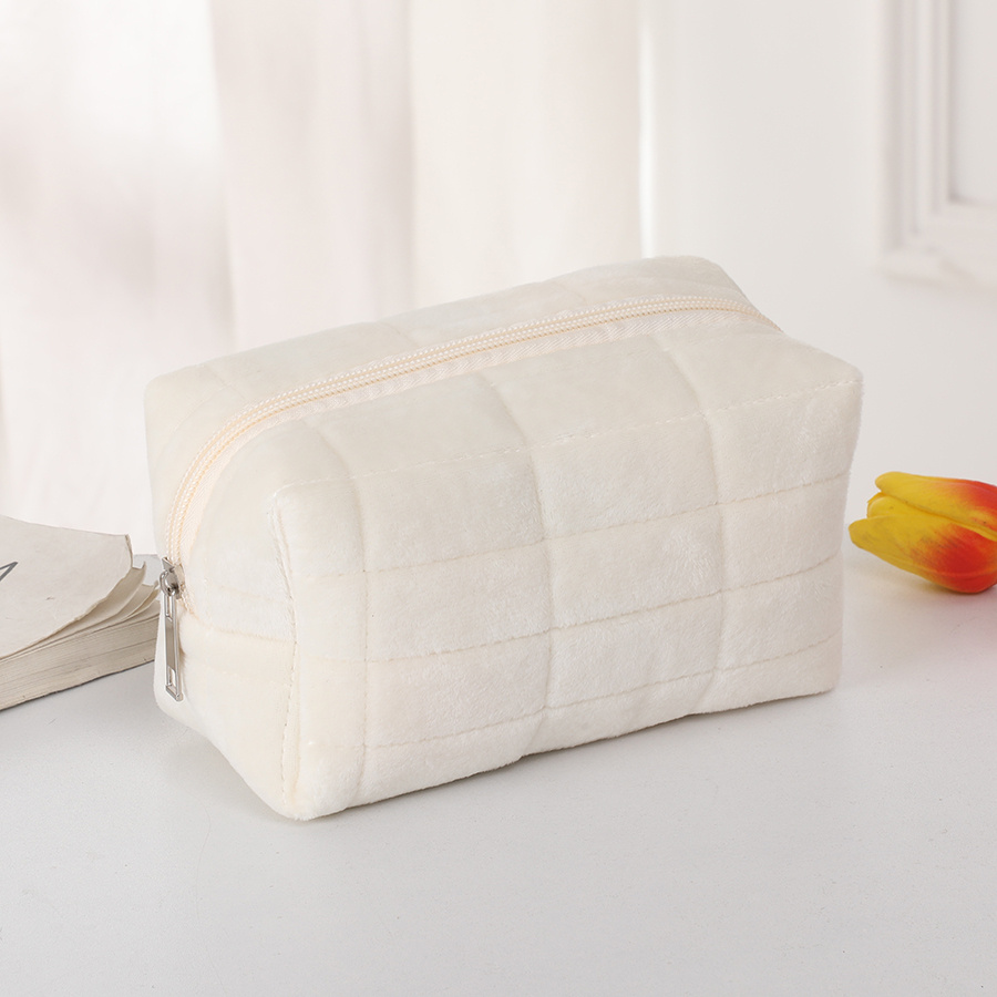TEMU Trousse à Cosmétique souple à carreaux, grande - Pochette cosmétique de voyage japonais avec fermeture éclair, sac matelassé d'oreiller inodore