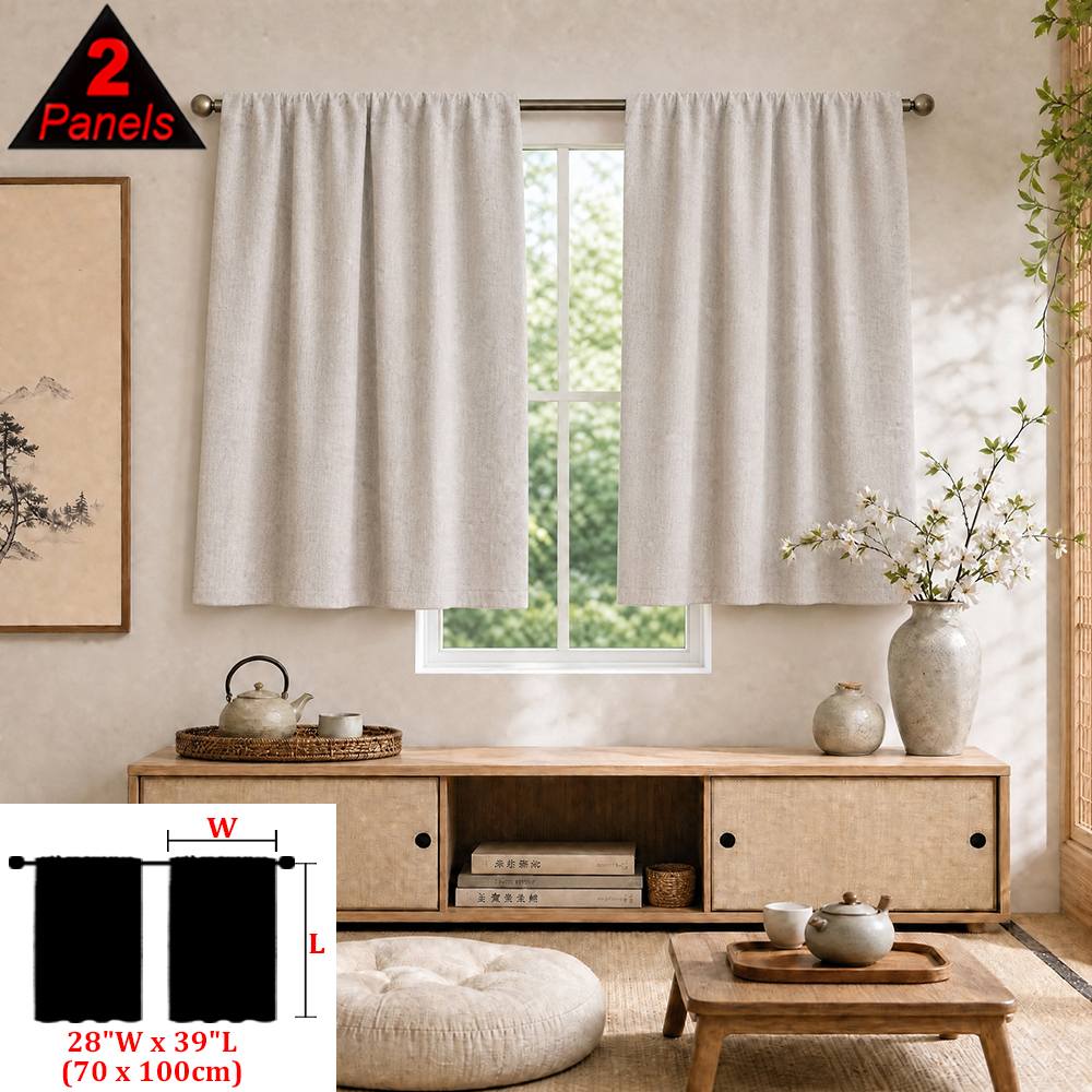 TEMU 2pcs Set, Beige Vintage Minimalist Full Blackout Small Curtains, Linen Textured Fabric, Lightweight Design, Blackout Black Lining, % Blackout,
