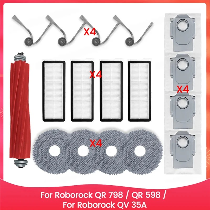 Image of For Qr 798 / Qr 598 / Qv 35a Vacuum Cleaner Parts Main Roller Side Brush Hepa Filter Mop Cloth Dust Bag
