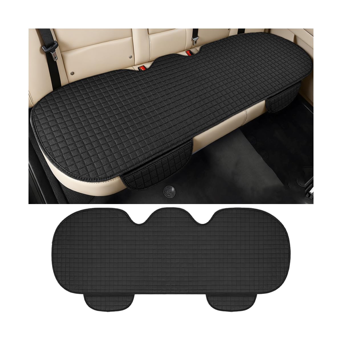 TEMU Housse de siège arrière de voiture, protège-banquette inférieure arrière de véhicule en lin respirant avec poche de rangement, housse de siège
