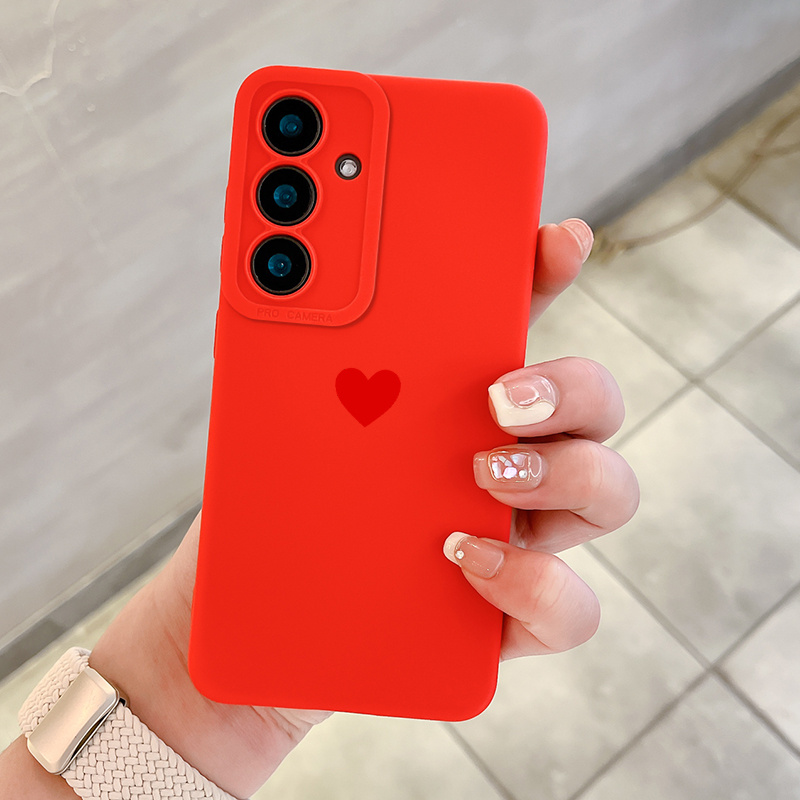 TEMU Phone Case - Shockproof Design Red Heart Pattern Phone Case For Galaxy S24 S23 S22 S21 Fe A55 A54 A53 A52 A52s A32 A23 A16 A15 A14 5g Series