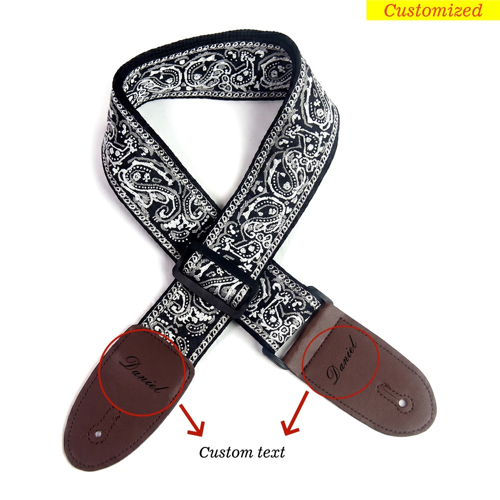TEMU Laser Engravable Bohemian Guitar Strap/ Strap With Engravable Name/ - Adjustable Widened Webbing, Faux Leather Anti-slip End Caps, Fit For