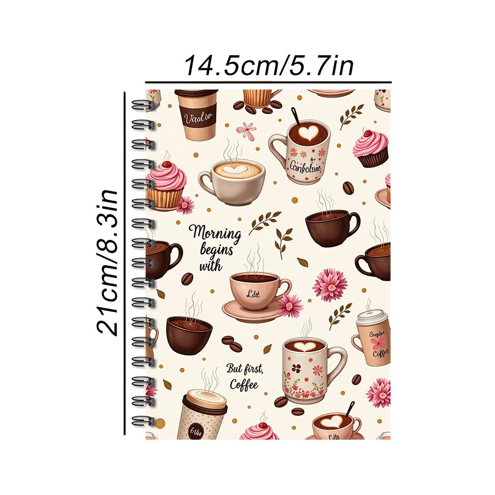 TEMU And Cupcake Pattern Spiral Notebook, And Students, Cute Latte Art Mugs Sweet Desserts Floral Inspirational Quotes, 8.3x5.7 Inch A5 Size, Daily