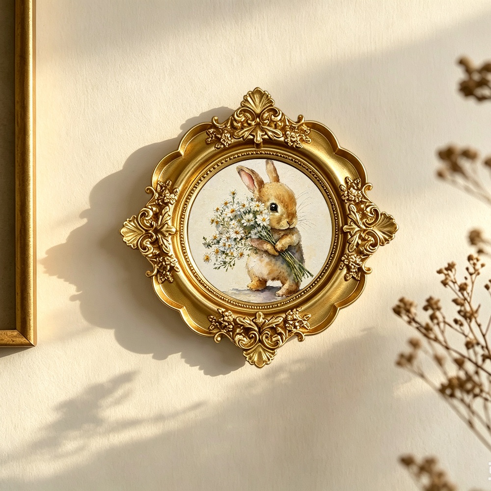TEMU Vintage European Bunny & Wall Hanging Decor - Ornate Rabbit Plaque With Resin Relief Panel, Nursery Garden Decoration Suitable For , Gift For