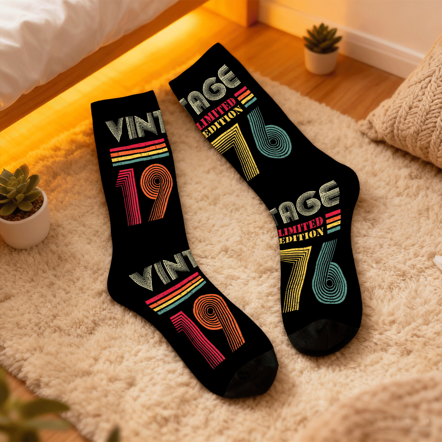 Vintage 1976 50th Birthday Gift Men Women 50 Years Old Fashion Breathable Casual For Themed Outfits Socks, Sports, Stylish And Suitable For Daily Wear, Unisex Printed Sock Gift