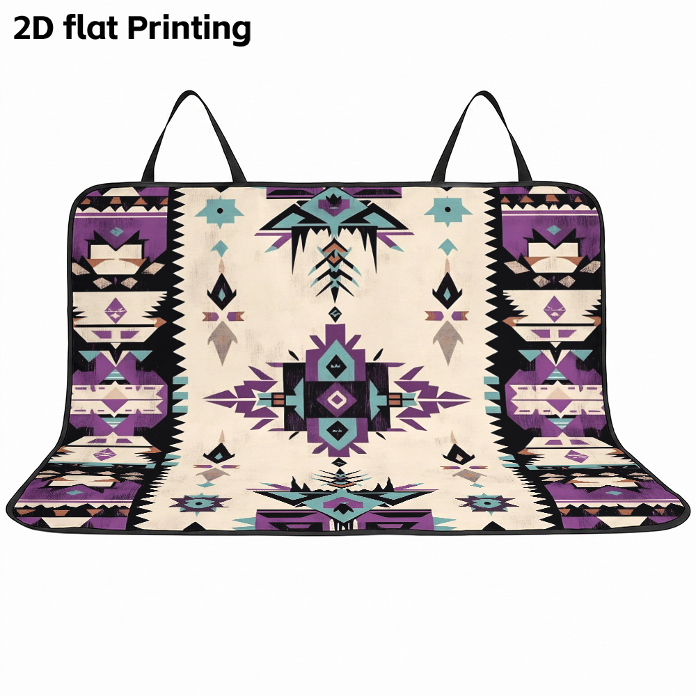 TEMU 1pc 2d Flat European-style Geometric Pattern Printed Pet Car Rear Seat Cover, Trunk Mat, , Store, And Clean Car Protective Pad, Pet