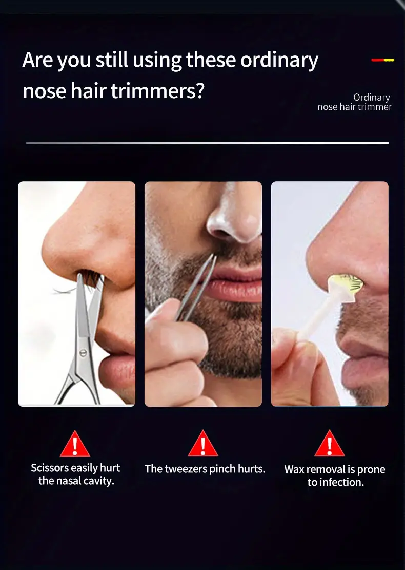 usb rechargeable electric nose hair trimmer with led   blades   facial hair removal for men women safe pruning type c charging durable   ideal grooming   essential compact size   personal hygiene sleek style lightweight construction mens grooming Product details 2