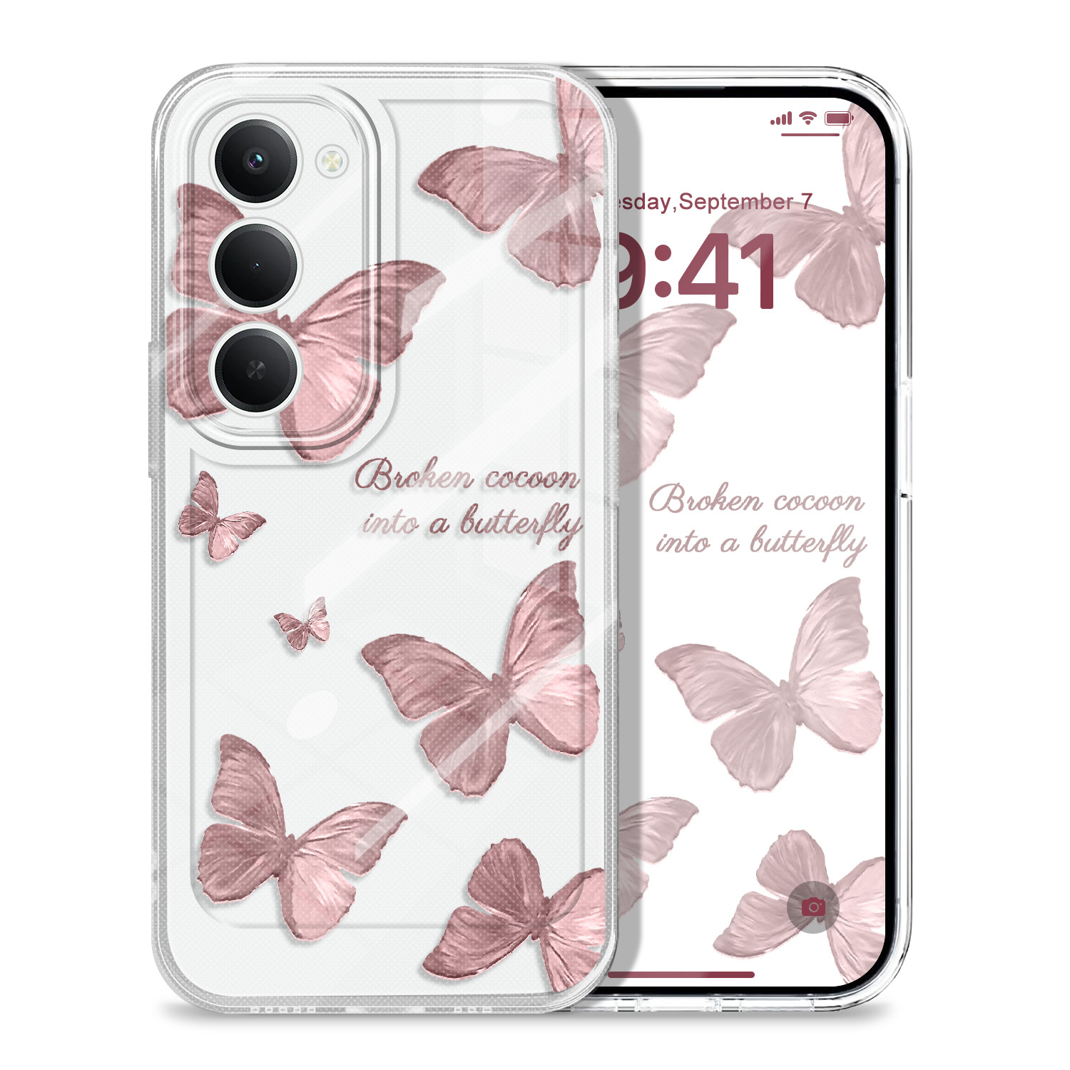 TEMU Funda para Teléfono: Funda Transparente Retro de Mariposa para Redmi 15 15C, Cubierta Suave de TPU