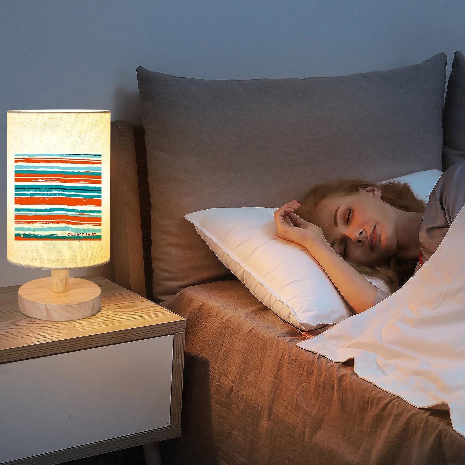Wooden Table Lamp with Brushstroke Striped Print