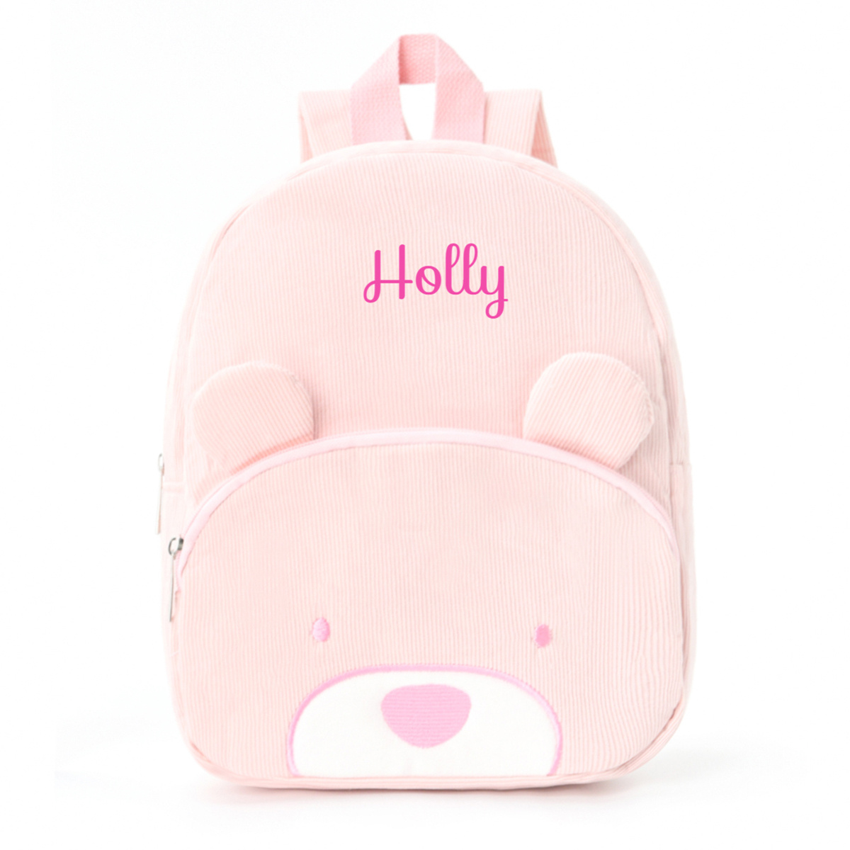 TEMU Custom Embroidered Fashionable Cute Cartoon Corduroy Women's Backpack, Personalized Name/text, With Animal Face Embroidery, Large Capacity, With