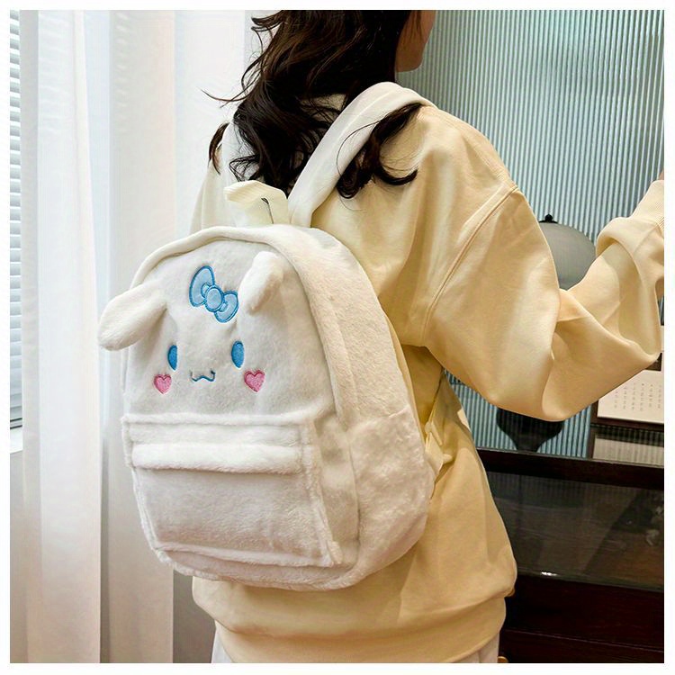 [Officially Licensed] Sanrio Plush Backpack Suitable for - Cute Y2K School Bag with Yellow Duck & Pink Rabbit Characters, Soft Lightweight Backpack, Large Capacity Bookbag Gift for, for Teenager