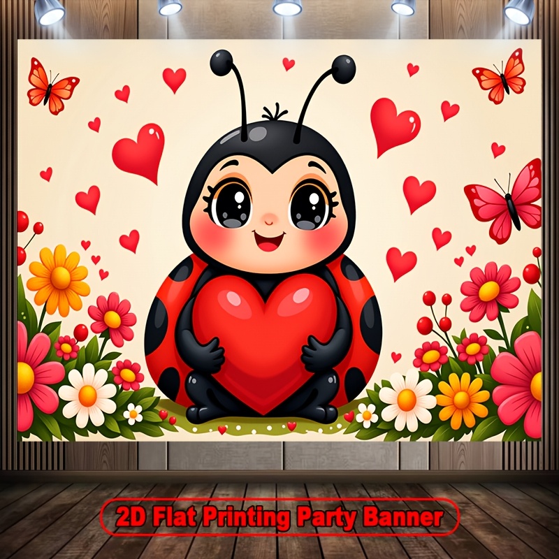 TEMU 2d Flat, 1pc Soft Suitable For Occasions Background Cloth With Cute Ladybug & Flower Patterns - Lightweight Fabric For Photo Studio Backdrop,