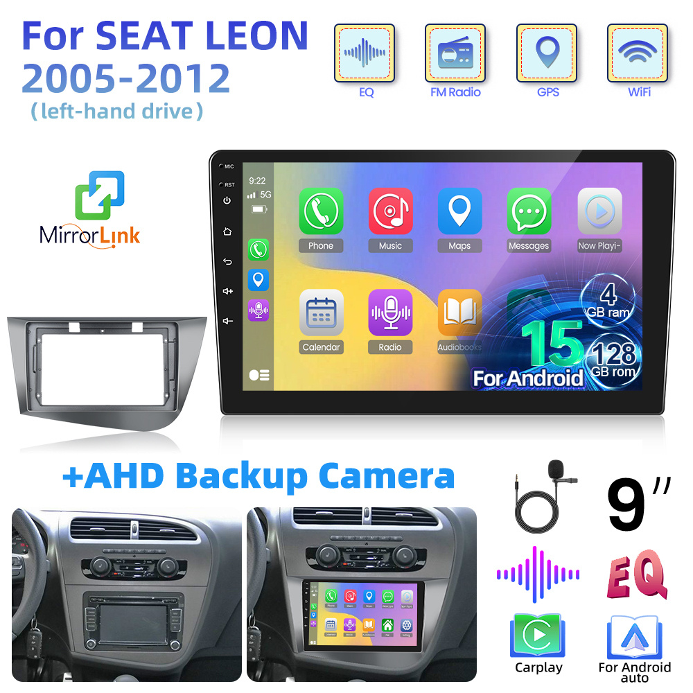 Image of 4+128g 15 Radio For 2005-2012 (left-hand Drive) (includes ) With Auto, 9" 2 Din Screen Touchscreen Radio With Gps Navigation, Wifi, Swc, Eq, Fm/ Rds Radio, , Usb, Voice Control + Rear